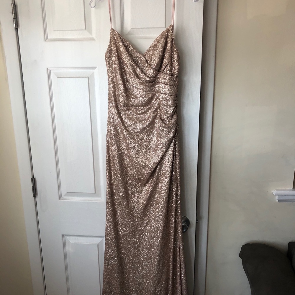 Sequin spaghetti strap rose gold dress